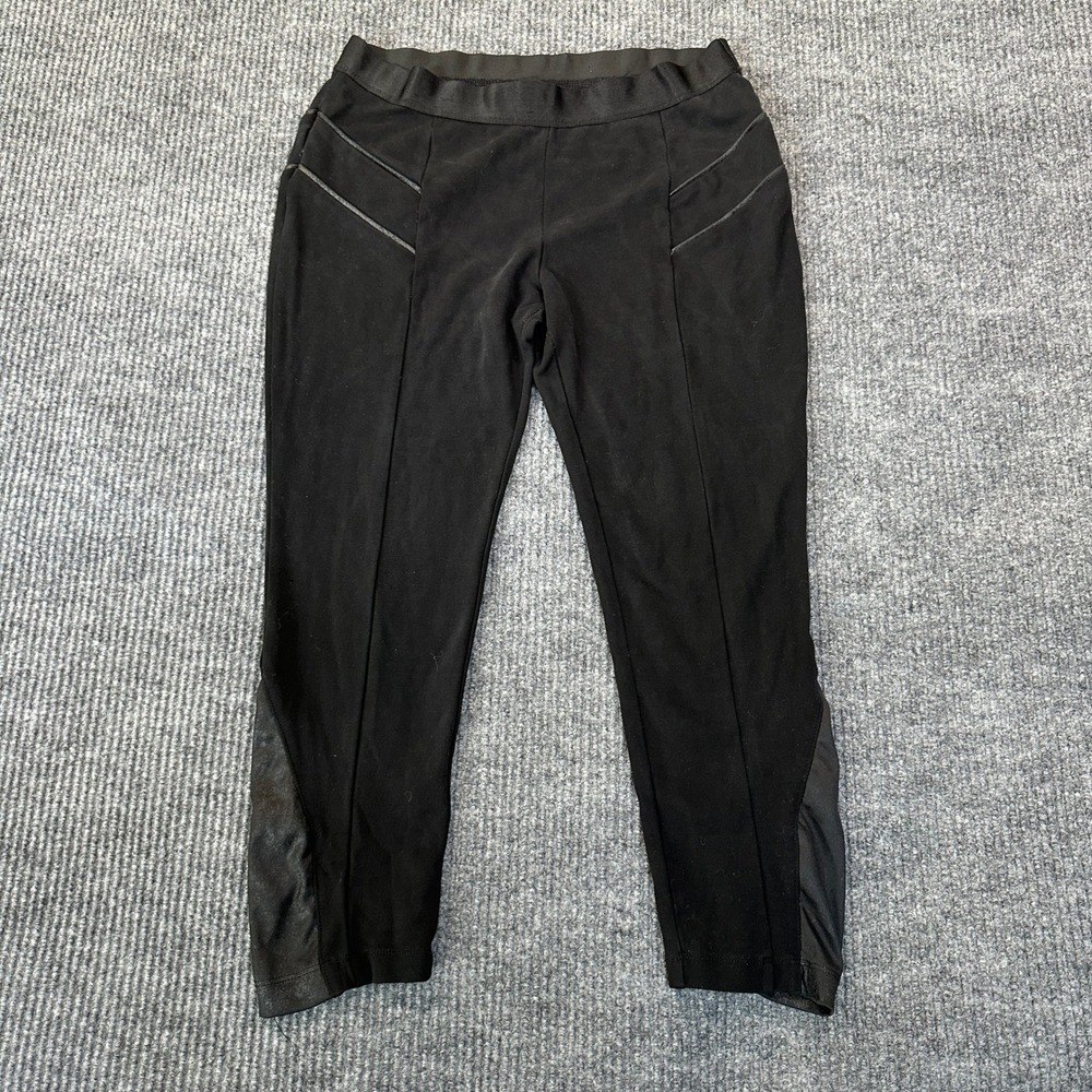 Bebe Womens Faux Leather Trim Leggings Large Black Moto Style Stretch Pants